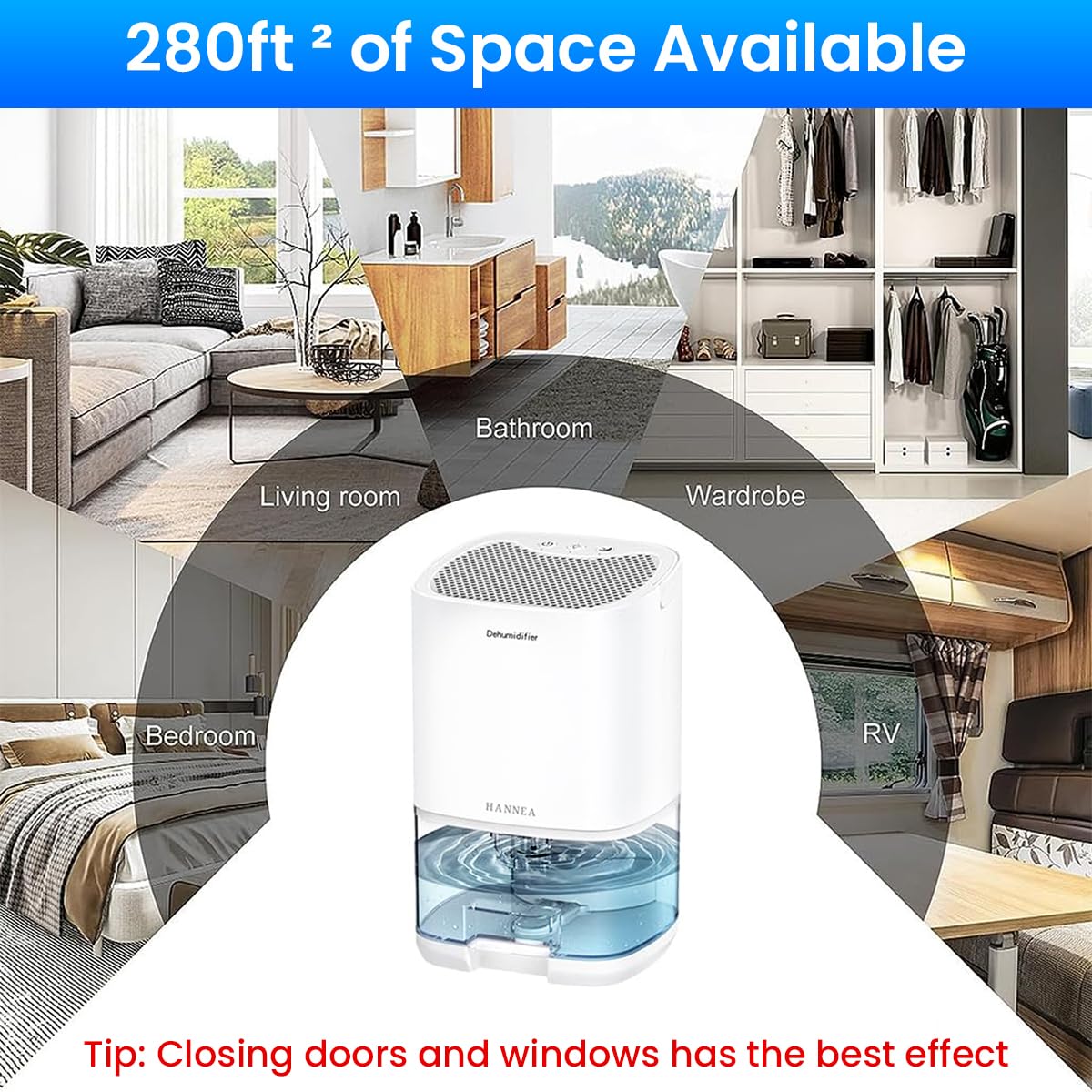 HANNEA Dehumidifier for Room with 1000ml Transparent Tank and Auto Shut Off | Up to 350ml Daily