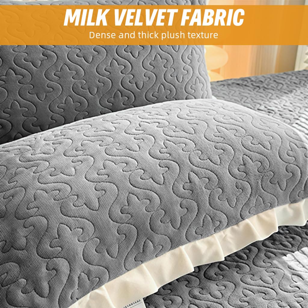 HASTHIP Velvet Pillow Covers 18 x 29 in for Sofa and Bed featuring Crinkle Edge Design | Grey Pack of 2