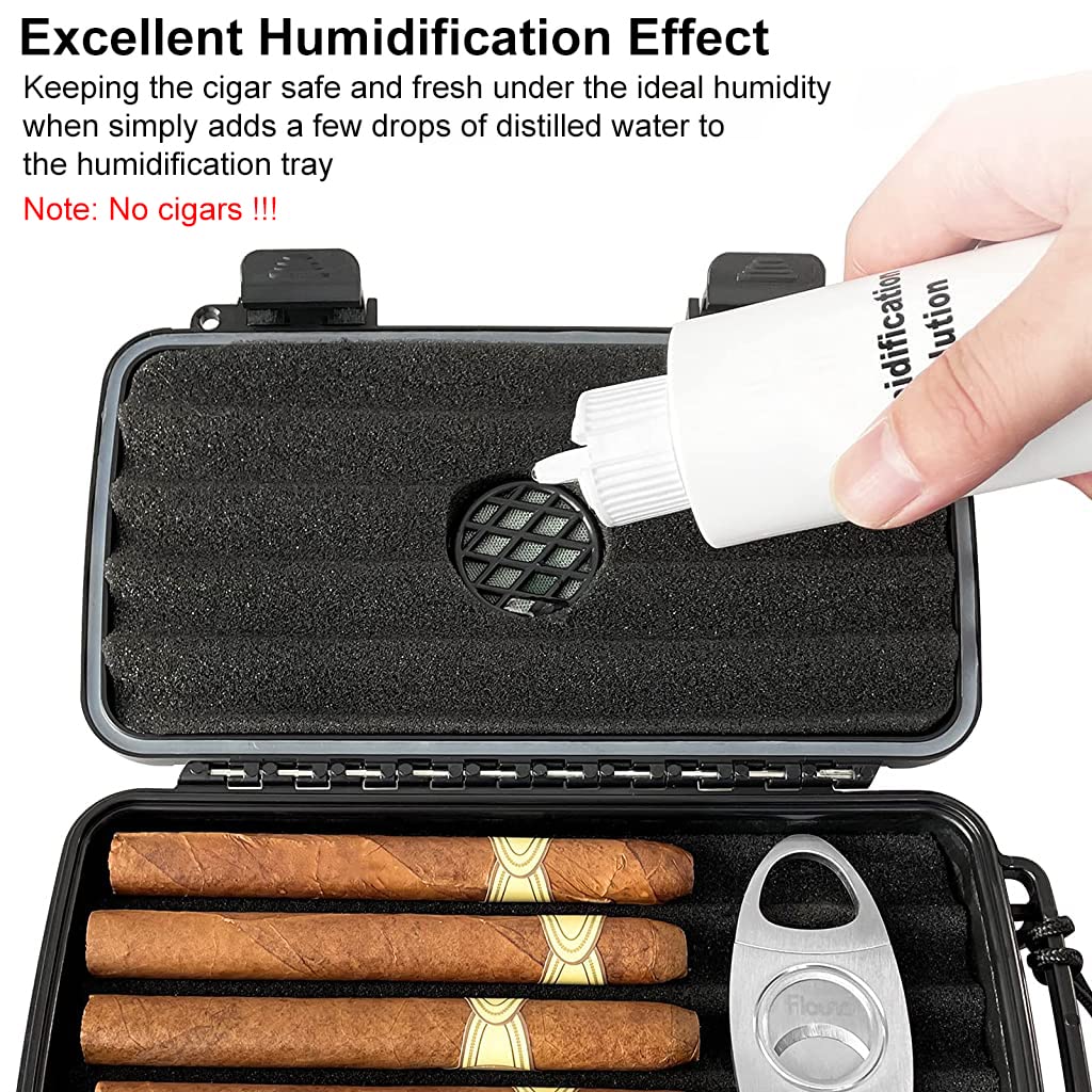 GUSTAVE Cigar Humidor Case, Portable Travel Cigar Box with Humidifier Disc & Cigar Cutter, Waterproof Airtight Cigar Case with Handstrap (Holds up to 5 Cigars)