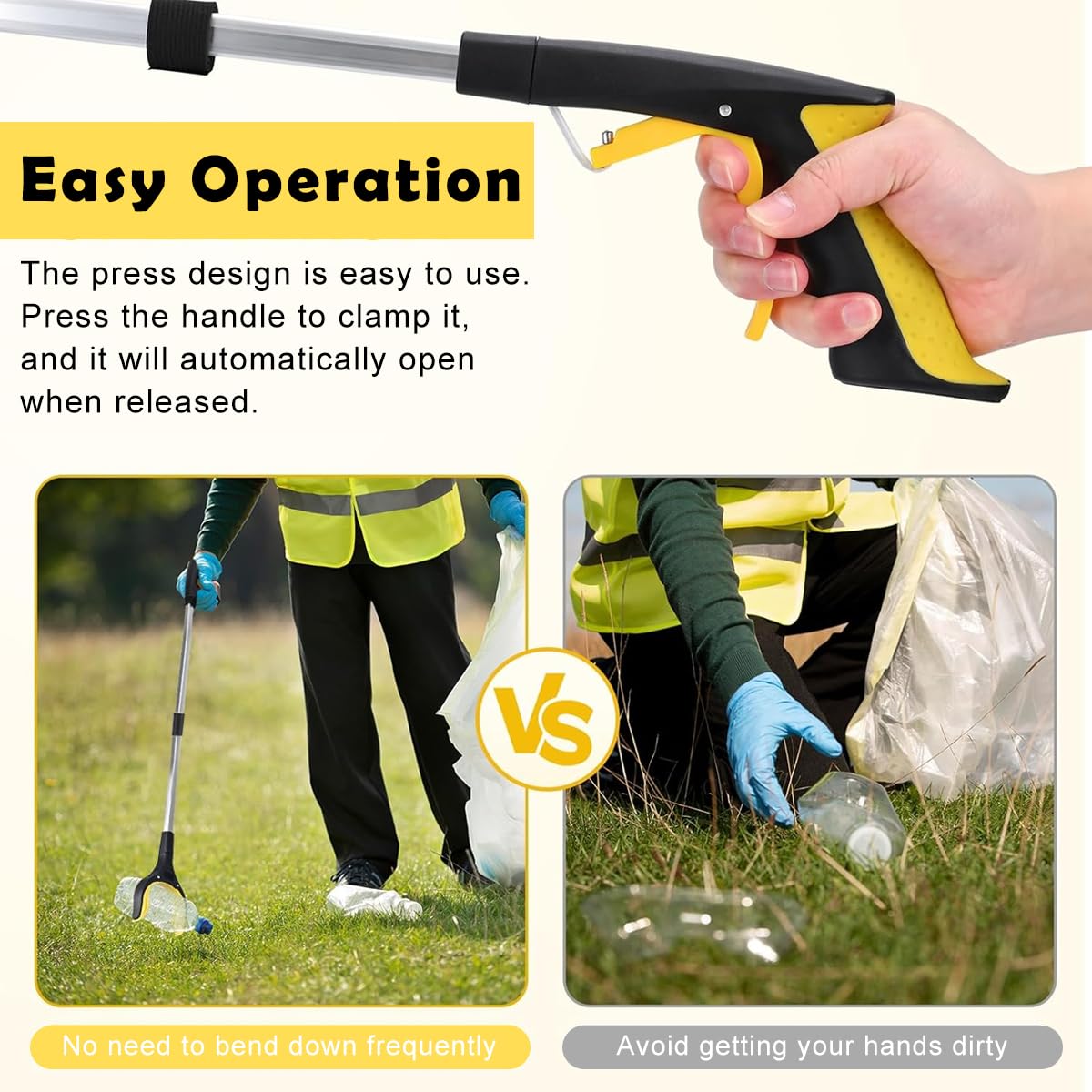 HASTHIP Grabber Reacher Tool for Litter and Household Use with 32.6 in Reach and Magnet | Foldable Aluminum Design for Elderly