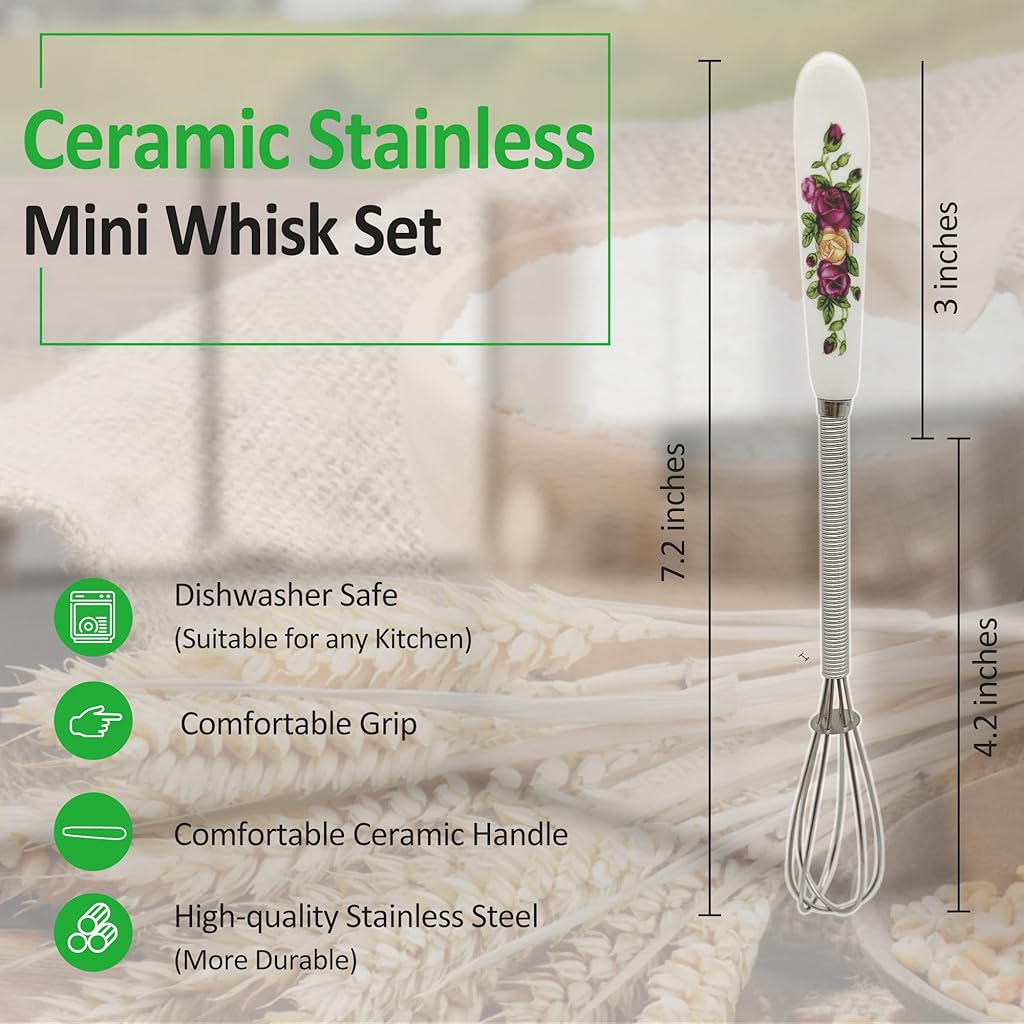 SANNIDHI® 7 inches,1Pcs Stainless Steel Mini Whisk Set for Kitchen with Ceramic Handle