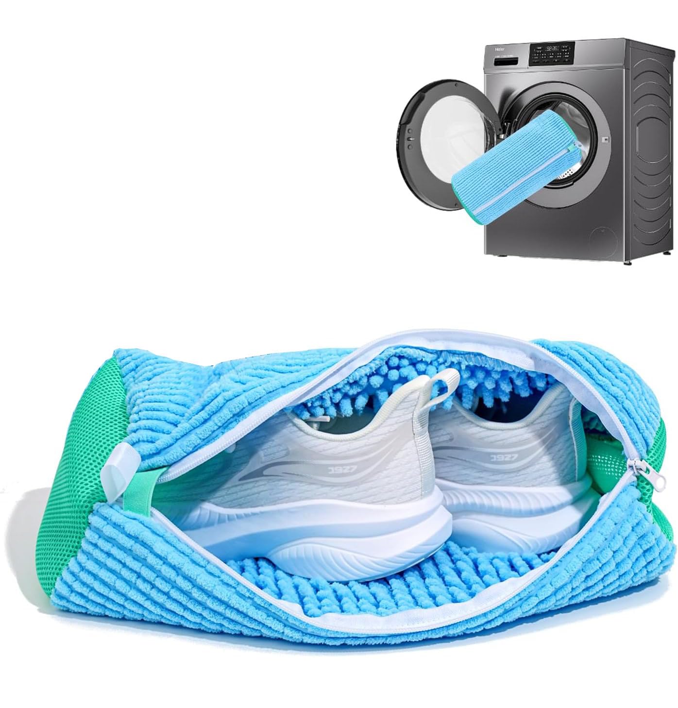 ZIBUYU Shoe Washing Machine Bag for All Sizes with Invisible Zipper & 15×7.1 in Mesh | Reusable Chenille Laundry Cleaner