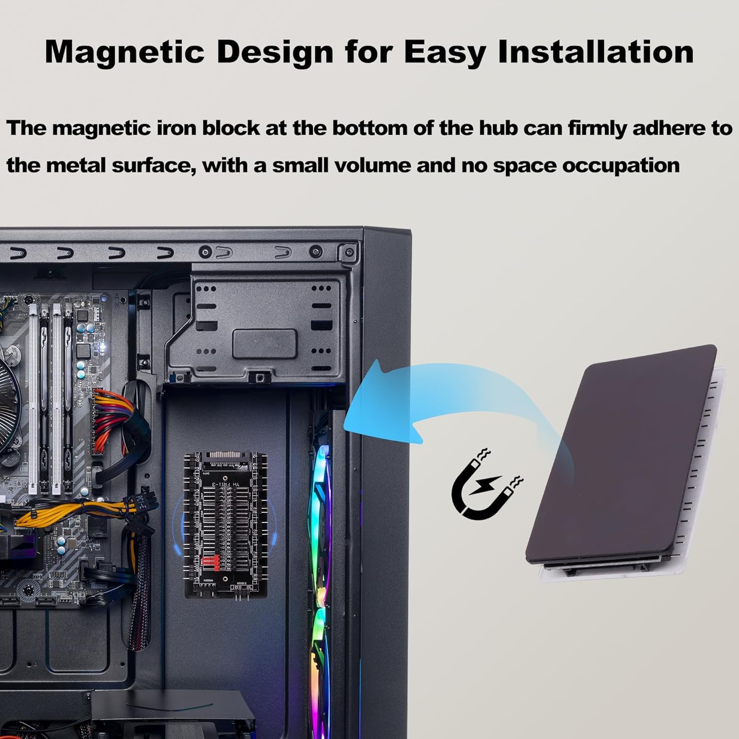 Verilux ARGB and PWM Fan Hub for PC Cooling with 10 Ports Featuring Magnetic Mount | 5V 3PIN Splitter