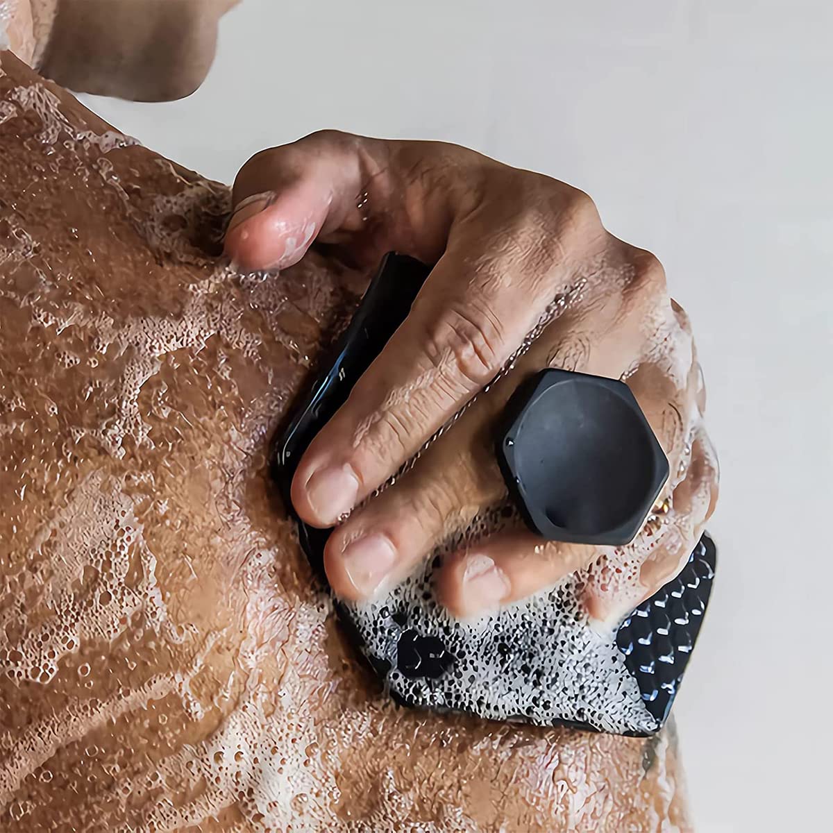 MAYCREATE Silicone Body Scrubber for Shower with Double Side Bristles and Grip Design | Purple