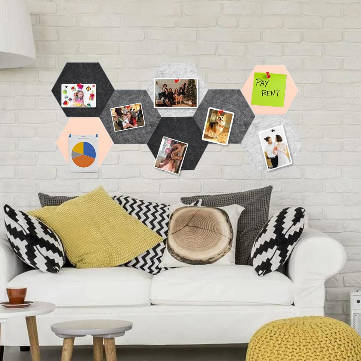 Climberty Hexagon Bulletin Board for Home and Office with 8pcs Felt Tiles & 30 Thumbtacks | Self Adhesive Design
