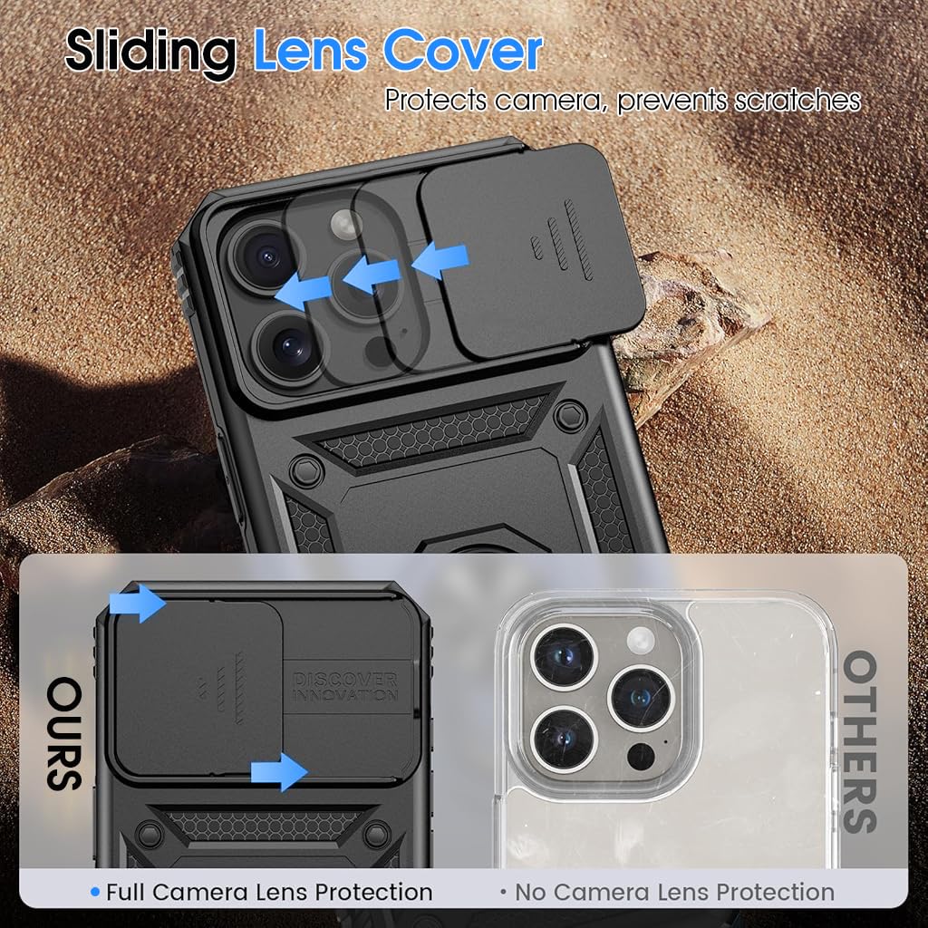 ZORBES Phone Cover Case for iPhone 16 Pro with Magnetic Stand and Sliding Camera Lens Cover