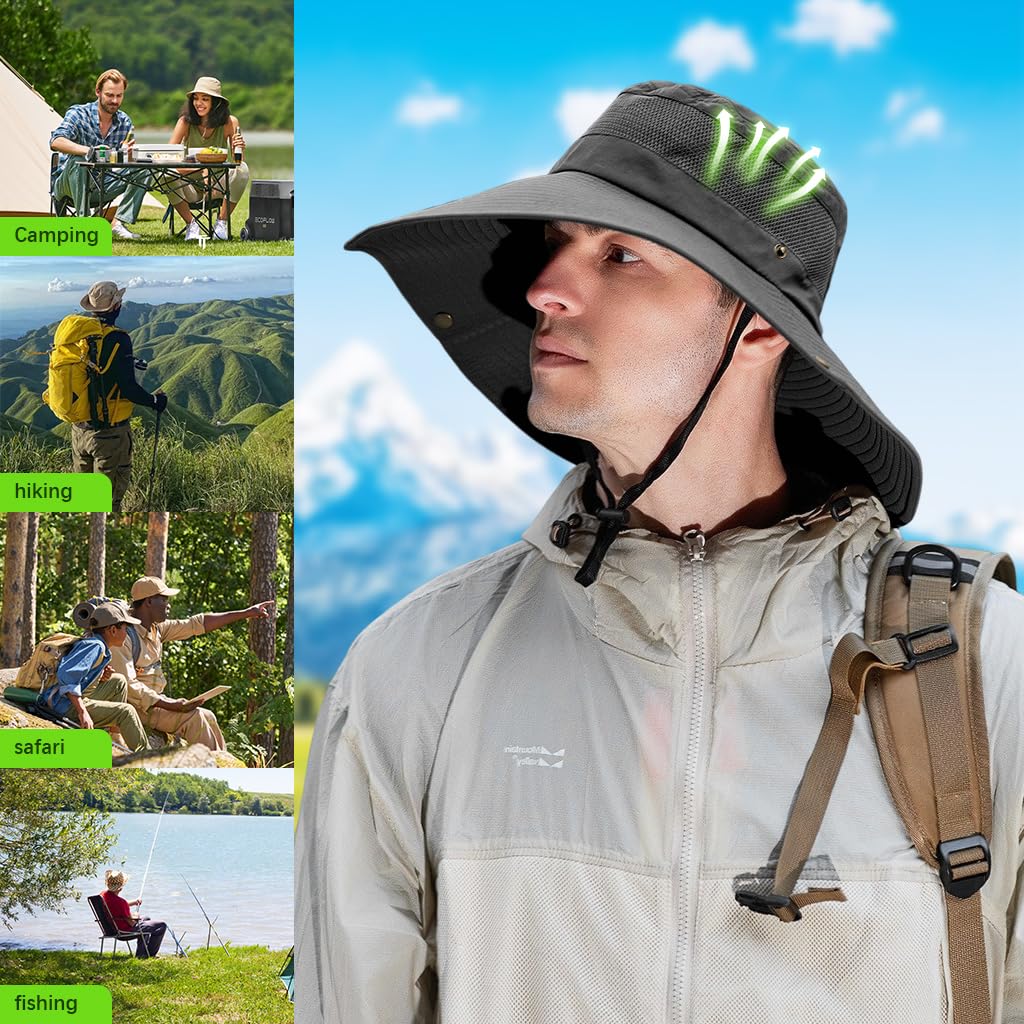 PROBEROS Sun Hat for Men and Women with UPF50+ UV Protection and Wide Brim | 3PCS Black