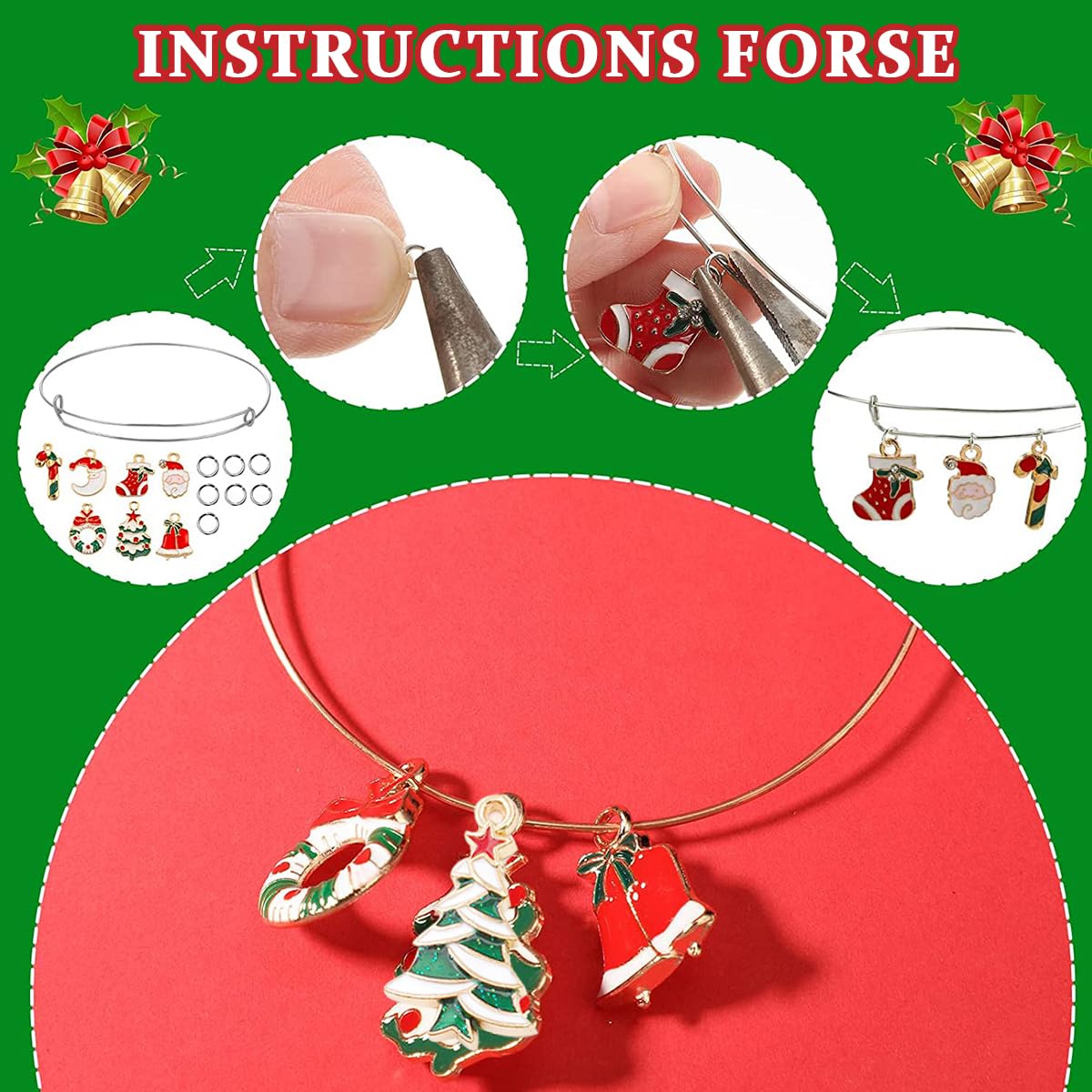 SANNIDHI Christmas Charms Pendants Set for DIY Jewelry Making with 40 Gold Plated Enamel Pieces | Ideal for Earrings Bracelets and Gifts