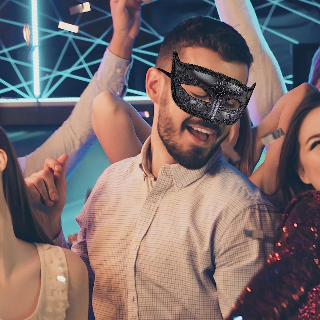 Optifit Masquerade Mask Set for Couples with Structured Half Face Design 17×9 cm | Lace and Black Styles for Party and Halloween