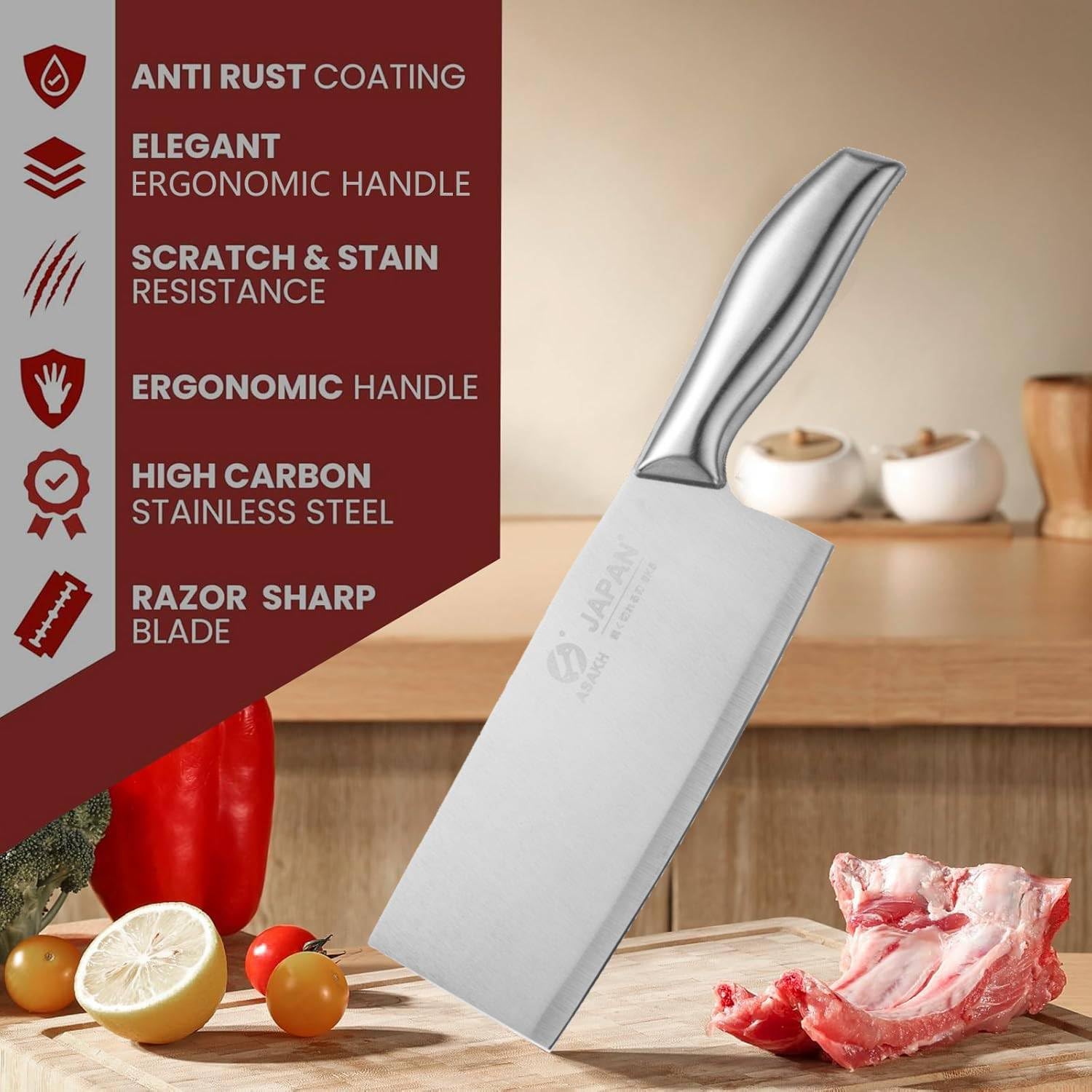 Supvox Kitchen Cutleries Kit 6 Pcs with Full Steel Handles and Acrylic Organizer Stand