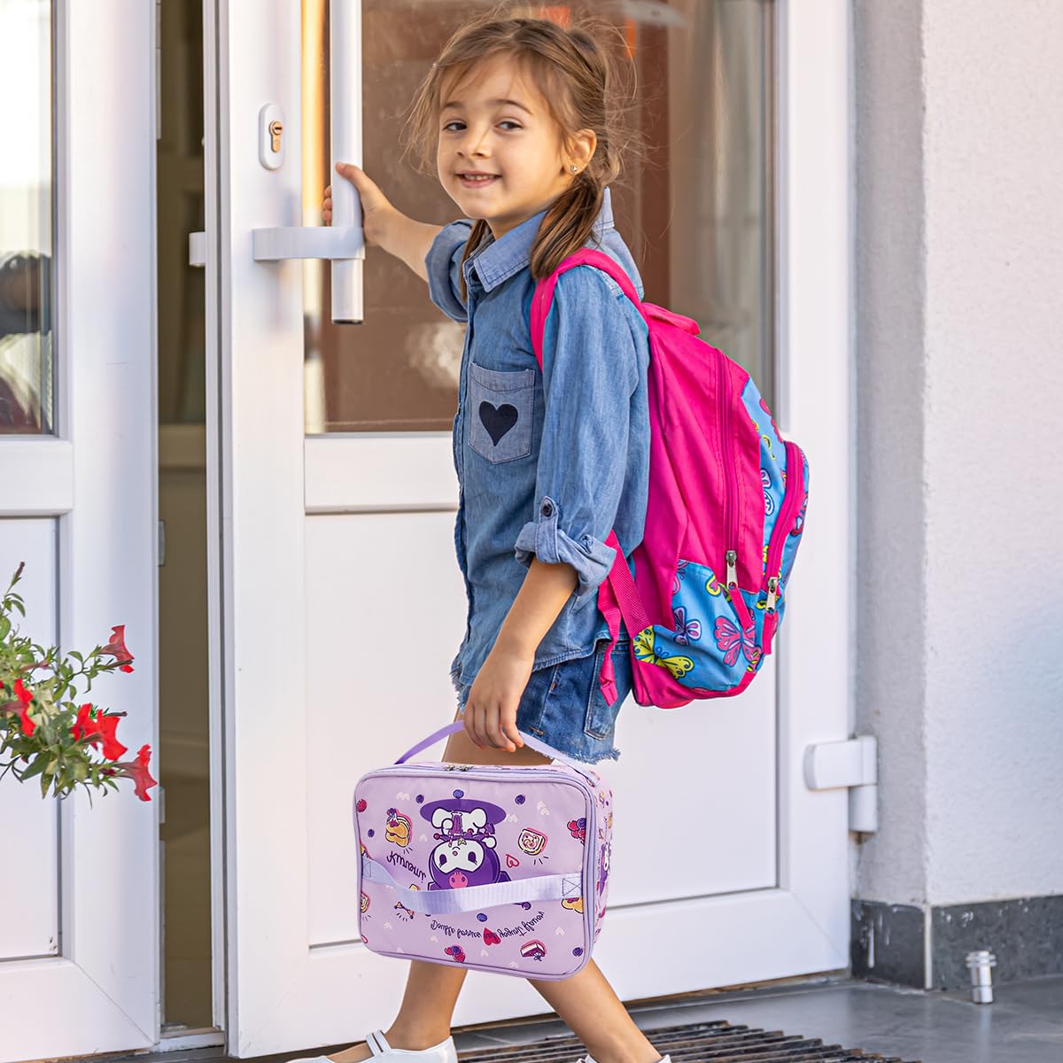 HASTHIP Cotton Kuromi Insulated Bento Box Lunch Bag 11.4x8.3x3.9 in with Dual Handles for Work and School | Waterproof Purple Bag for Kids and Adults