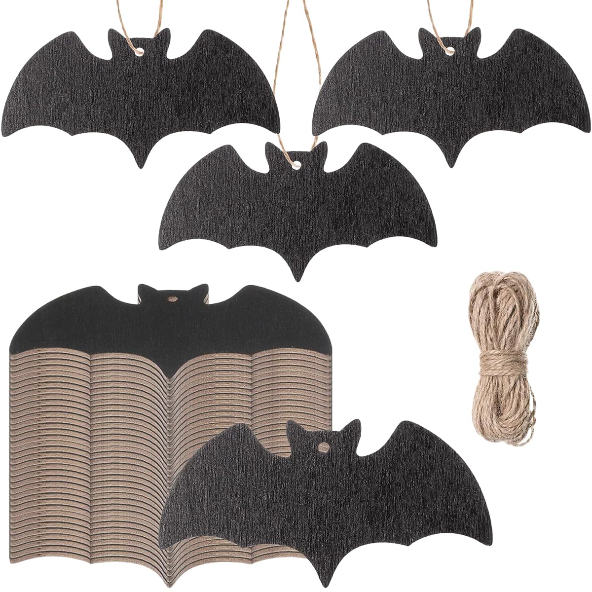 HASTHIP Halloween Wall Decor for Party and Home with 36 Bat Ornaments & Hemp Rope | Wooden 3.9×2 in Hanging Decorations