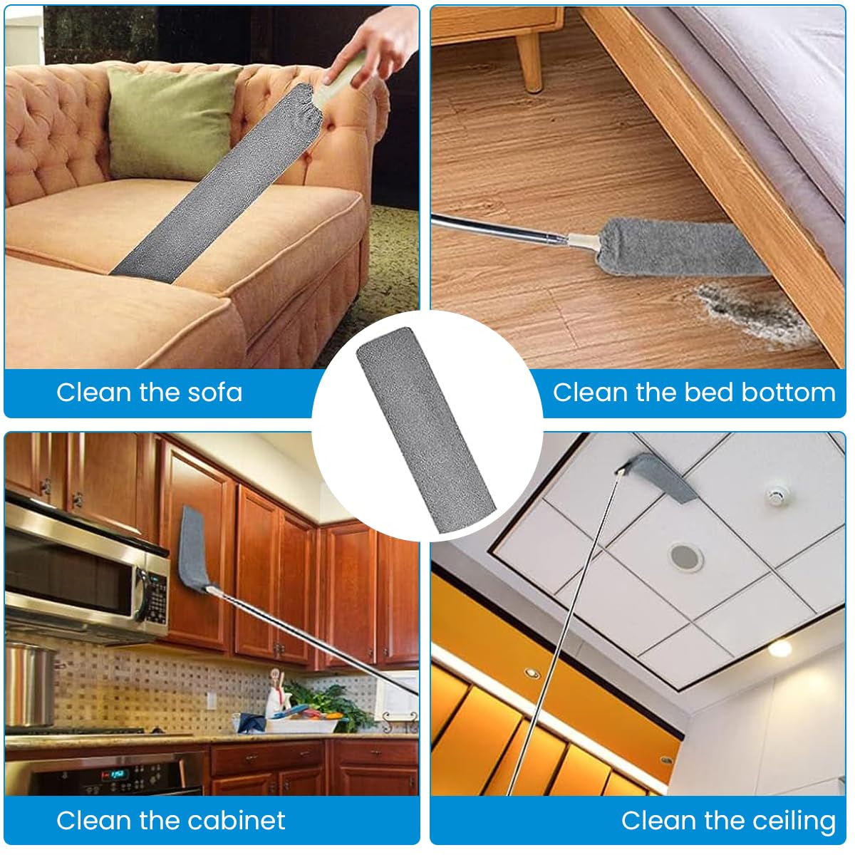 HASTHIP Microfiber Duster Set for Home Cleaning with 2.5m Extendable Handle and 3 Heads | Chenille and Stainless Steel Design