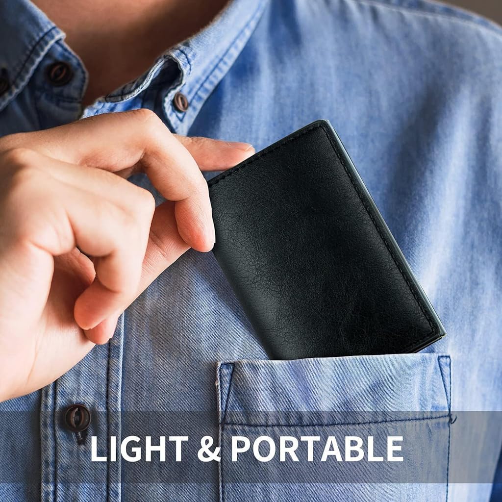 Zibuyu Slim Wallet for Men featuring pop up aluminum chamber with RFID blocking | black PU leather 3.74×2.55×0.59 in design