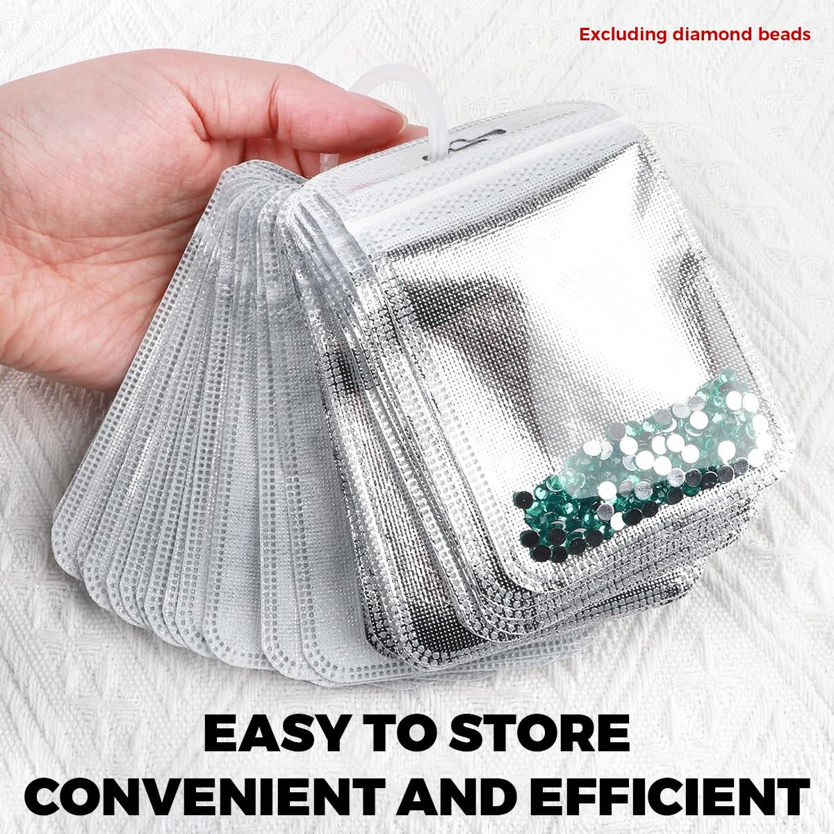 HASTHIP Diamond Pouches for Craft and Jewelry Storage with Ziplock and Clasp Ring | 50 Pcs Clear Non‑Woven Bags