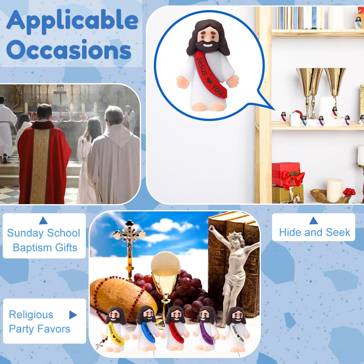 ZIBUYU 15Pcs Jesus Figurine Set for Car Dashboard and Desk Decoration with PVC Material | Adorable Christian Gift