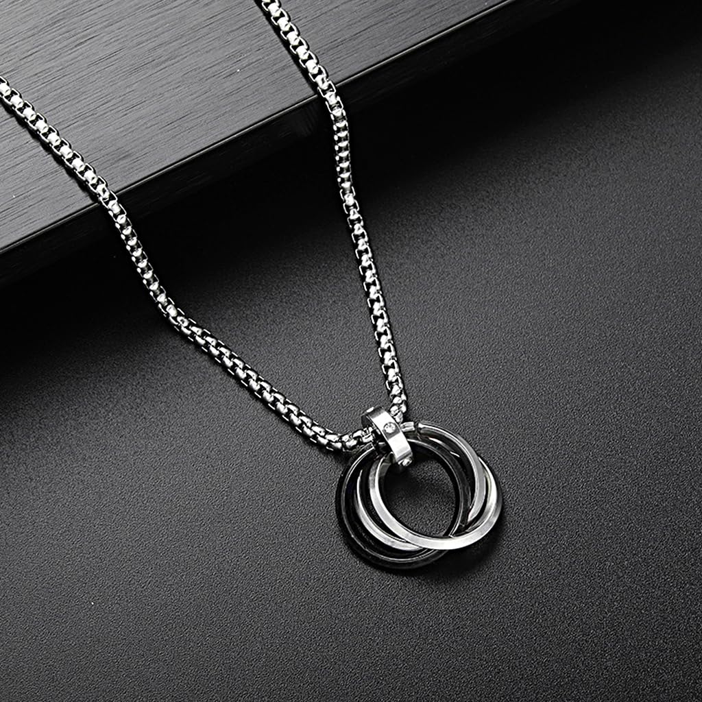 Zibuyu Ring Necklace for Men 27.56 in featuring Triple Interlocking Rings and Alloy Design | Ideal Gift for Couples