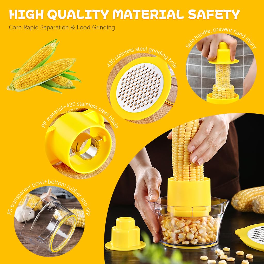 Supvox Corn Peeler for Effortless Kernel Removal with Catching Bowl and Stainless Steel Blades