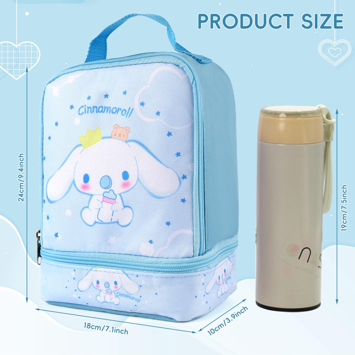 HASTHIP Student Lunch Bag for School and Picnic with Double Layer Insulation 18x10x24cm | Waterproof 600D Oxford Kawaii Cinnamon Design