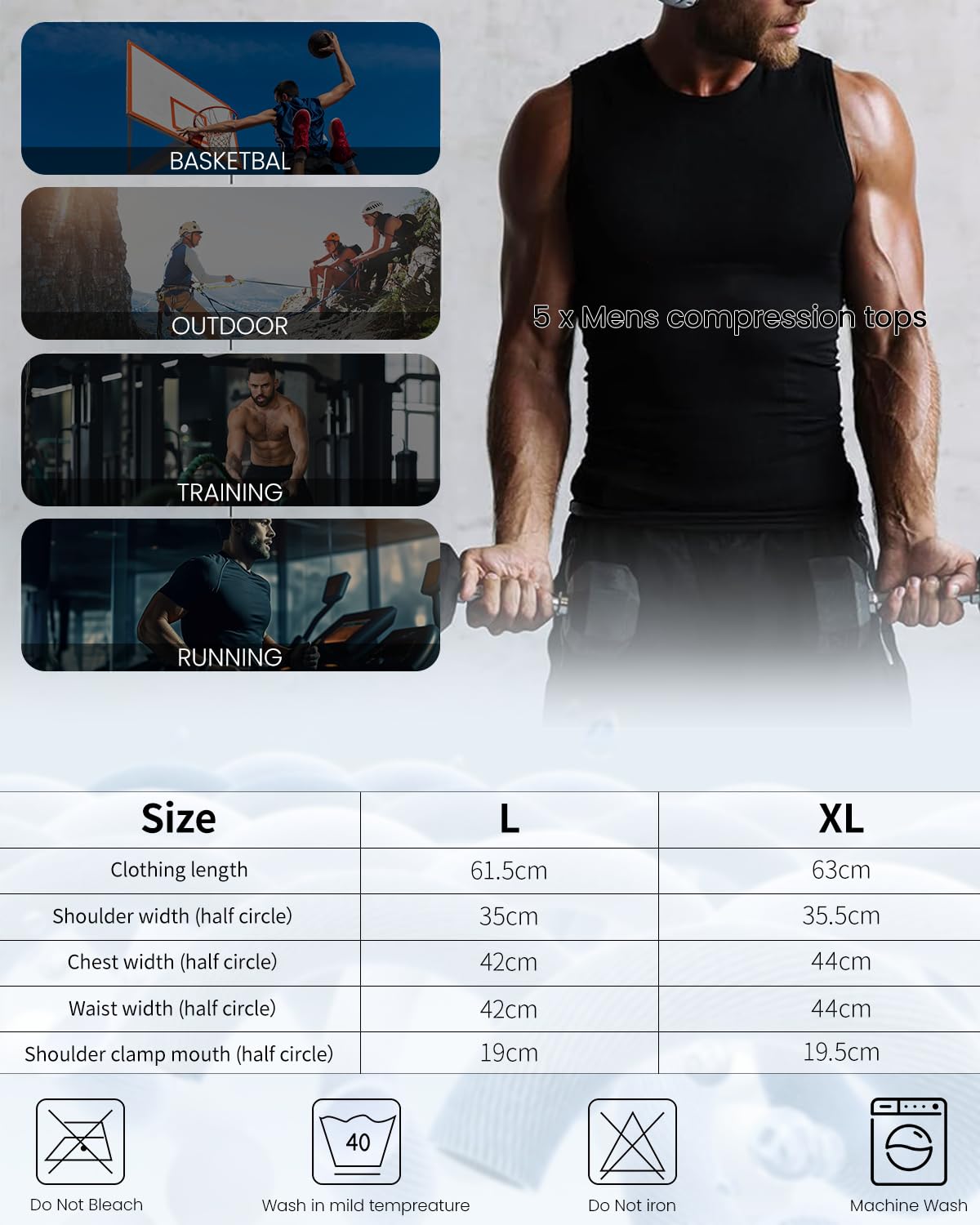 GUSTAVE Sleeveless Tshirt for Men featuring Quick Dry Ice Silk Fabric Size XL 65cm | Black Gym Vest