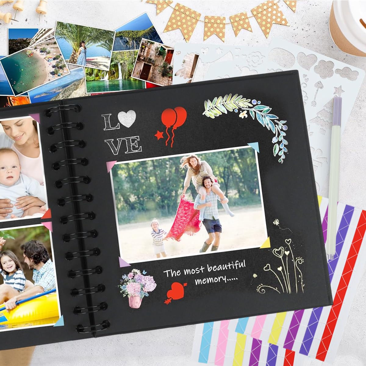 HASTHIP Scrapbook Baby Album for DIY Memory Keeping with Spiral Binder and 6.9 Inch Pages | Gift Set for New Parents