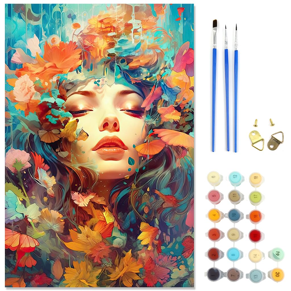 HASTHIP Paint by Numbers Kits for Adults and Kids Canvas DIY Digital Oil Paint Girls and Flowers Wall Decor Paint Modern Home Decor (Frameless 16x20 inch )