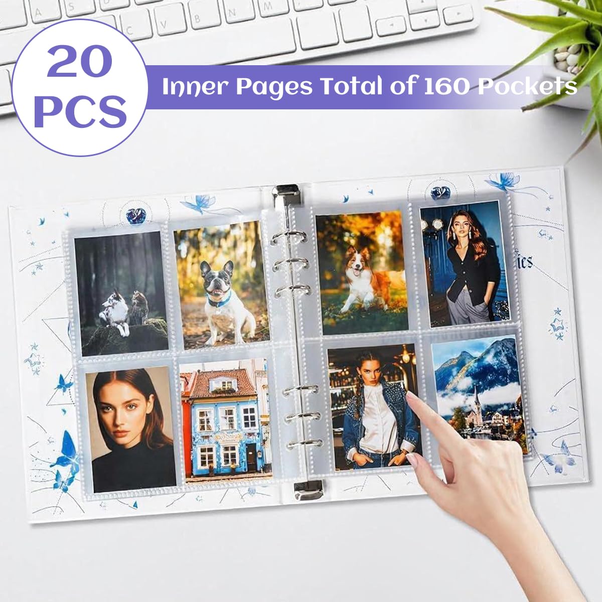 PATPAT Photo Album for Collectible Cards with 160 Slots and Double Sided Clear Pockets | Fashion Blue Butterfly Hard Cover