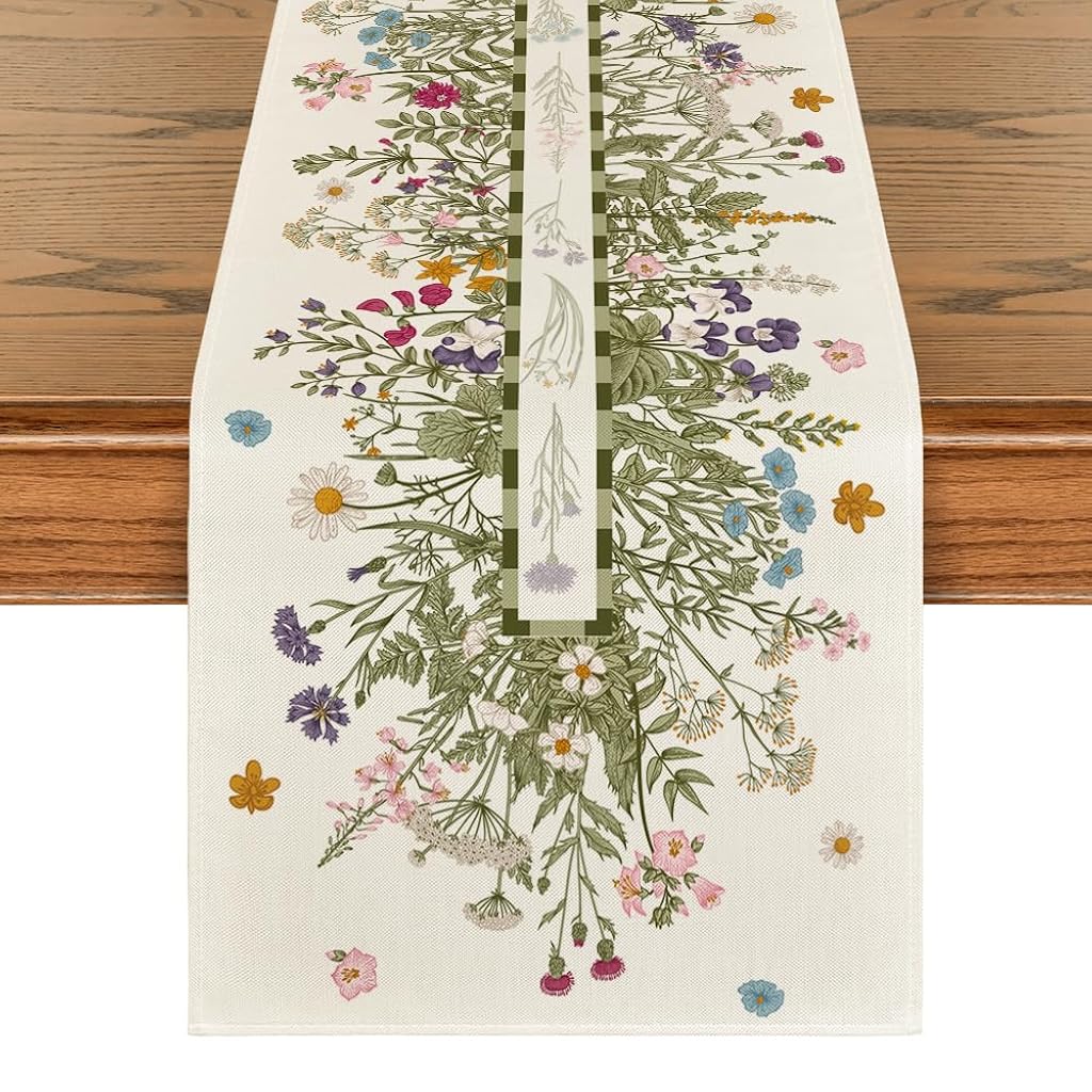 Supvox® Vintage Wildflowers Daisy Spring Table Runner,Seasonal Summer Floral Kitchen Dining Table Decoration for Home Party Decor 13x72 Inch