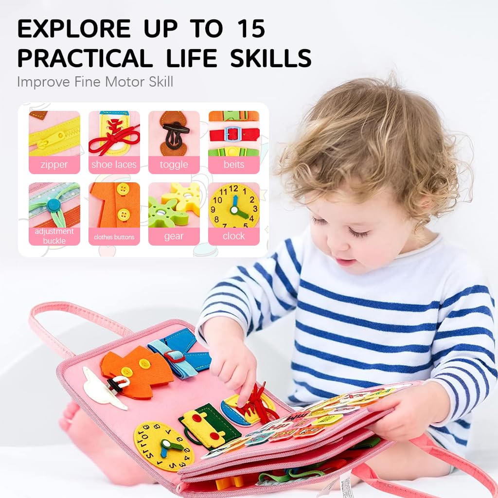 PATPAT Busy Board for Toddlers featuring Rainbow Unicorn Design for 1 2 3 4 Year Old Kids | Montessori Sensory Learning Toy