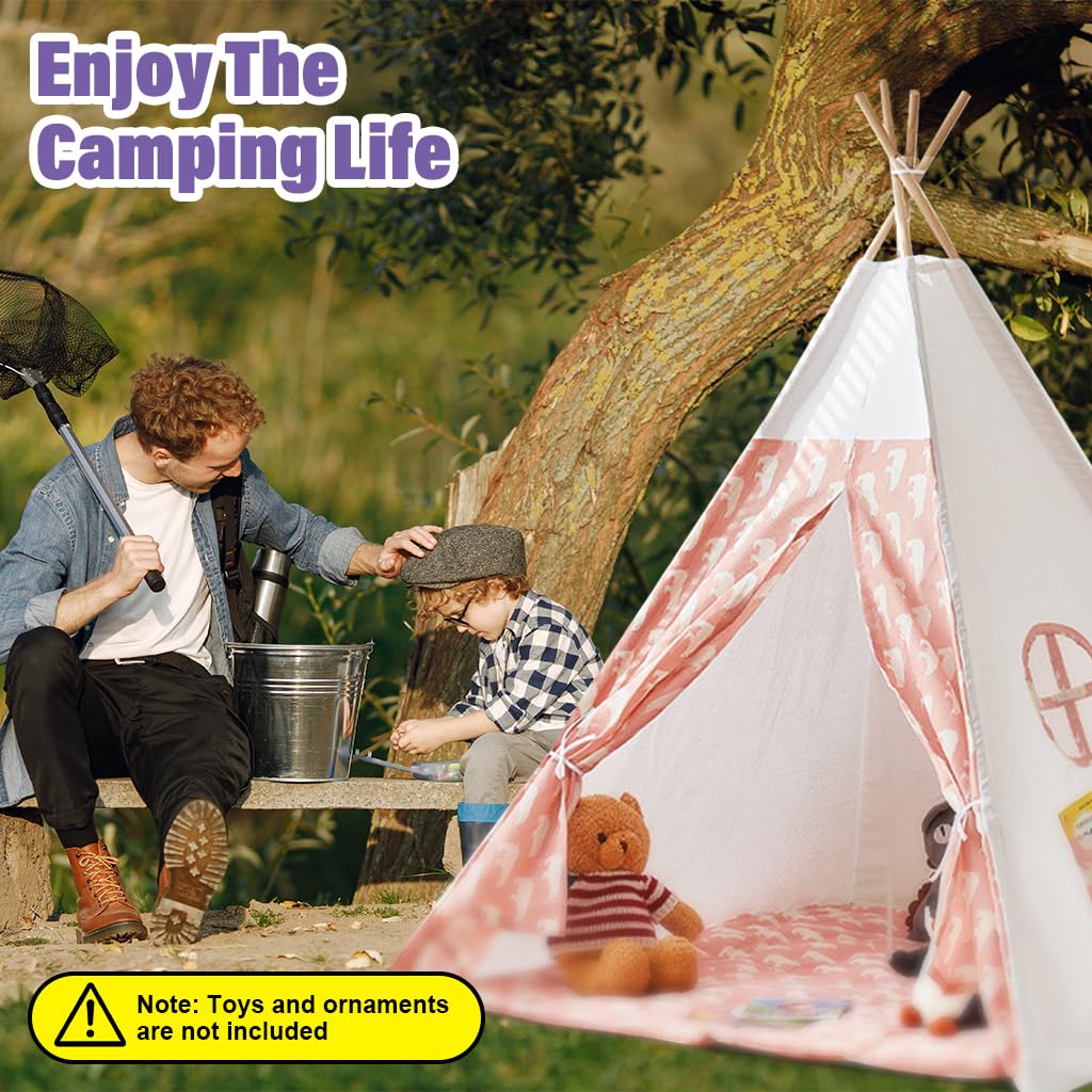 PATPAT Kids Play Tent House for Indoor Fun with 1.8m Wooden Poles and Cotton Linen Fabric | Pink