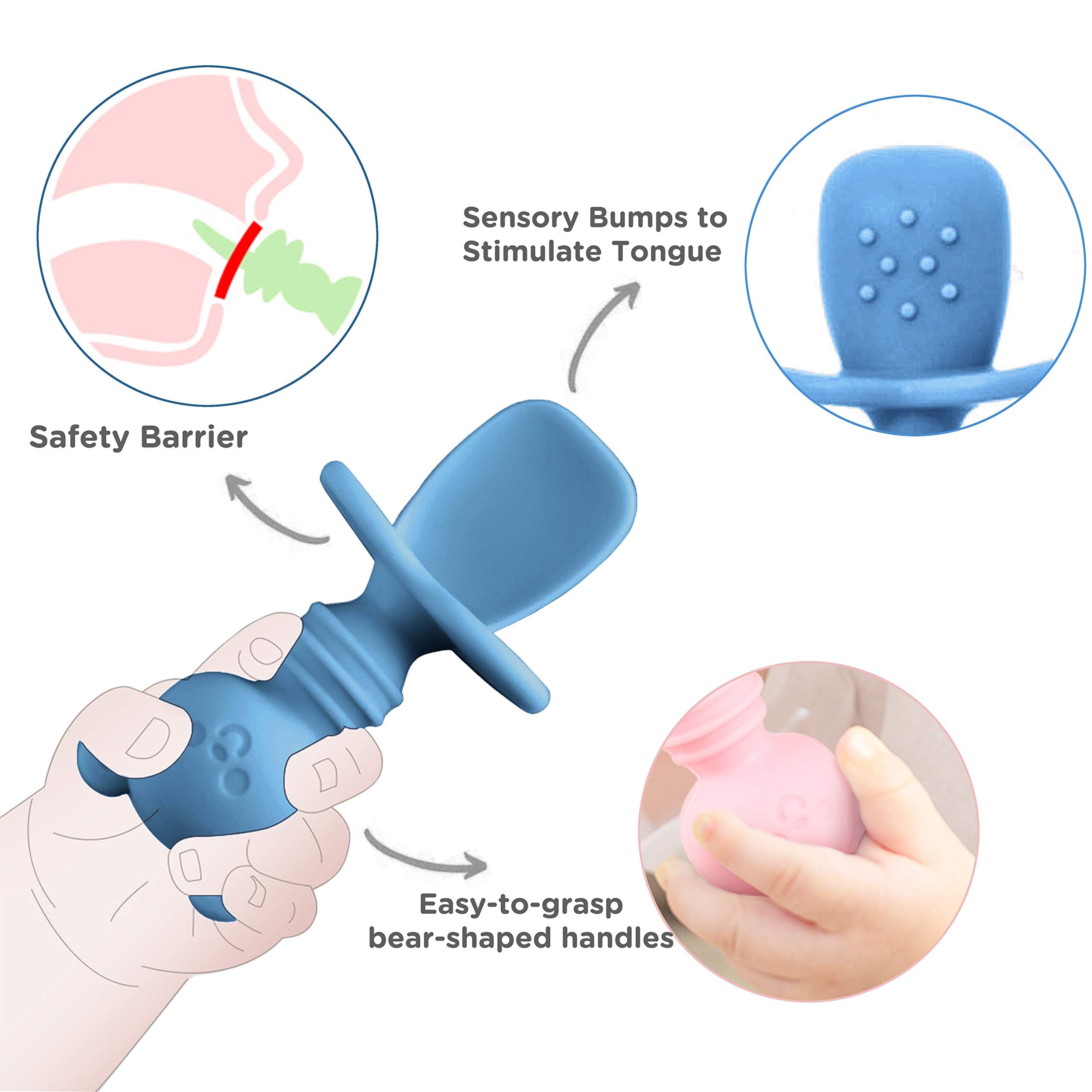 SNOWIE SOFT Baby Fork and Spoon Combo,Creative Cartoon Design, BPA-Free Food-Grade Silicone Material, Comfy Gripping First Tableware for Baby Feeding Complementary Food for Toddler,