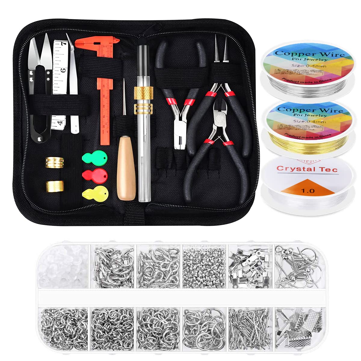 HASTHIP® Jewelry Making Tools with Portable case, DIY Work Materials Kit with Complete Set of Jewellery Making Tools for Earings Necklace etc