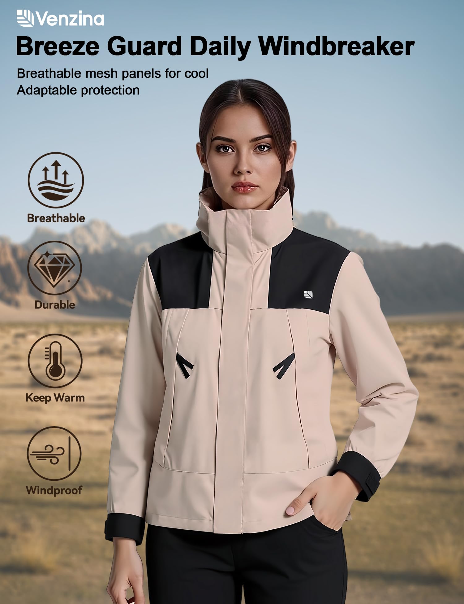 Venzina Women’s Hiking Jacket for Trekking and Daily Wear with Detachable Hood | Pink Slim Fit Windproof Water and Oil Resistant Coat