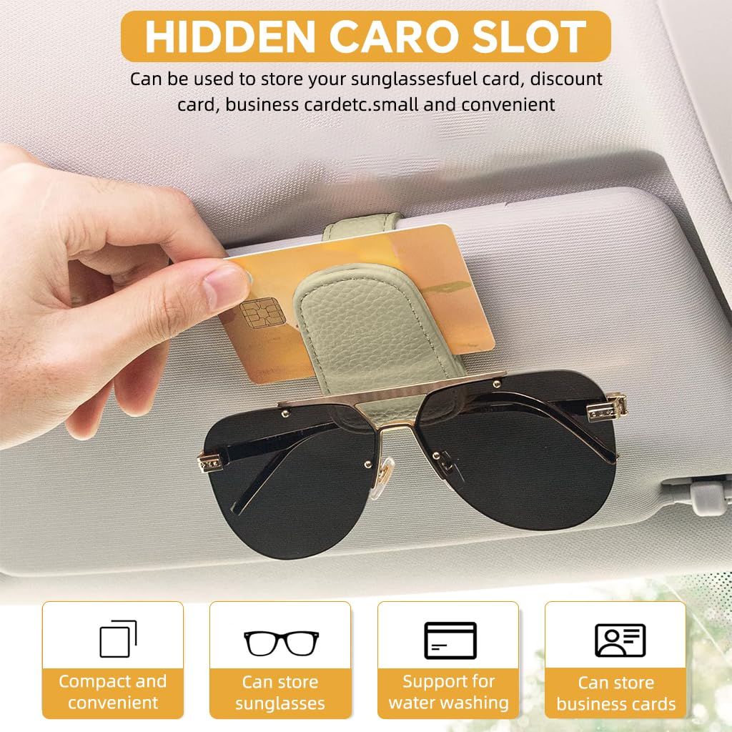 Zibuyu Car Visor Sunglasses Holders 2 Pack with Magnetic Closure and Beige Leather | 9.5x5x3.5cm Clips for Sunglasses and Cards