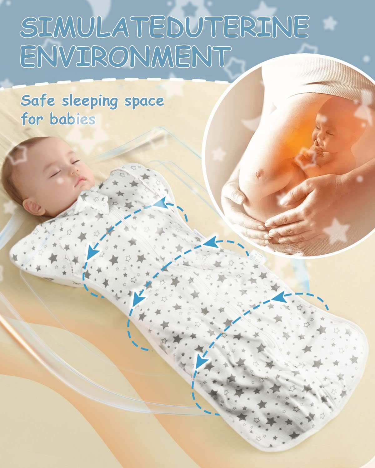 SNOWIE SOFT Baby Swaddles for Newborns, 100% Cotton Baby Swaddle Wrap for Newborns Arms Up Baby Sleeping Blanket Zipping Baby Sleeping Bag Newborn Sleep Sacks for Startle Reflex for Baby 0-6 Months