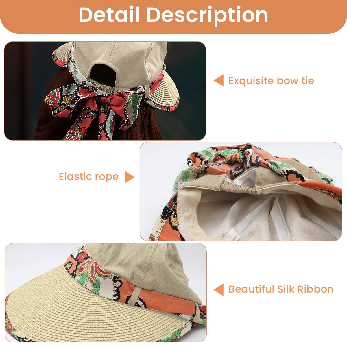 PALAY Sun Hat for Women with Ponytail Hole and 50+ UV Protection in Beige | Foldable Beach Cap
