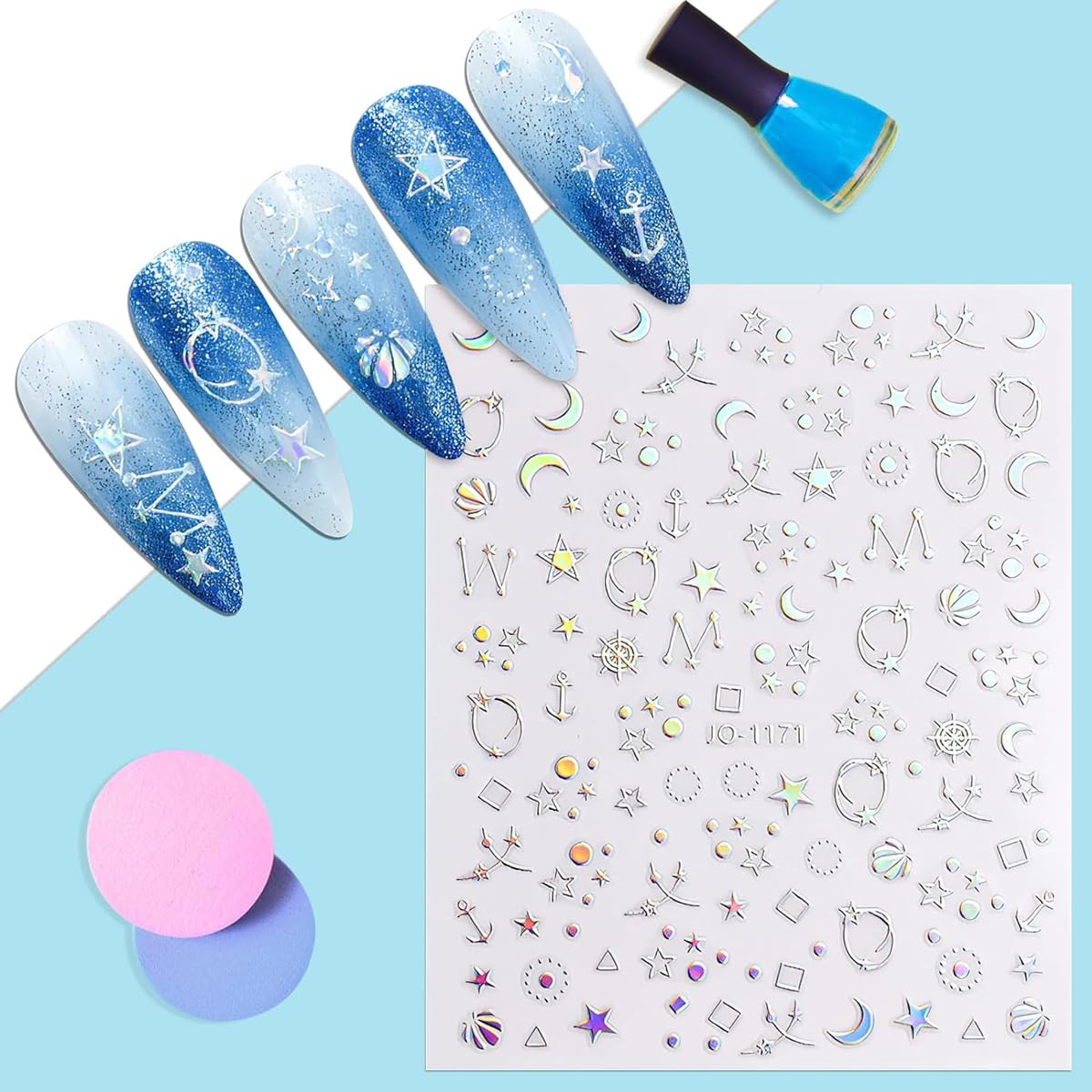 MAYCREATE® 12 Sheets Shining Nail Art Stickers Decals 12 Design Self-Adhesive Glittering Holographic Nail Art Decals for Fake Nail Art DIY Nail Art Decals