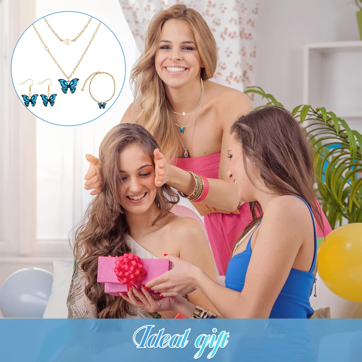 SANNIDHI Butterfly Jewelry Set for Women with Layered Pearl Necklace & Bracelet | Gift-Ready 3 Pcs Gold Alloy Accessory