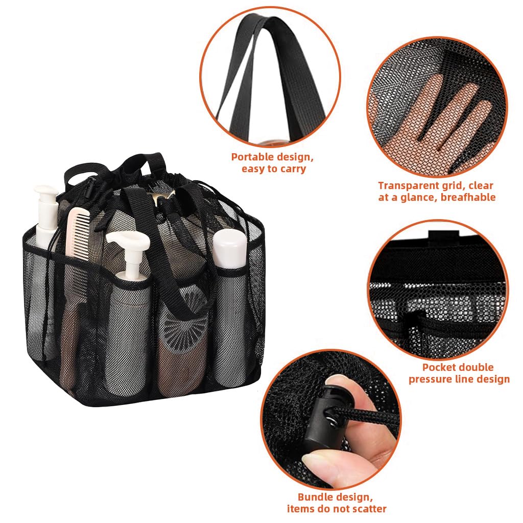 HASTHIP Mesh Shower Caddy for College Dorm and Gym Use with 8 Pockets Quick Dry Nylon | Hanging Toiletry Bag for Travel