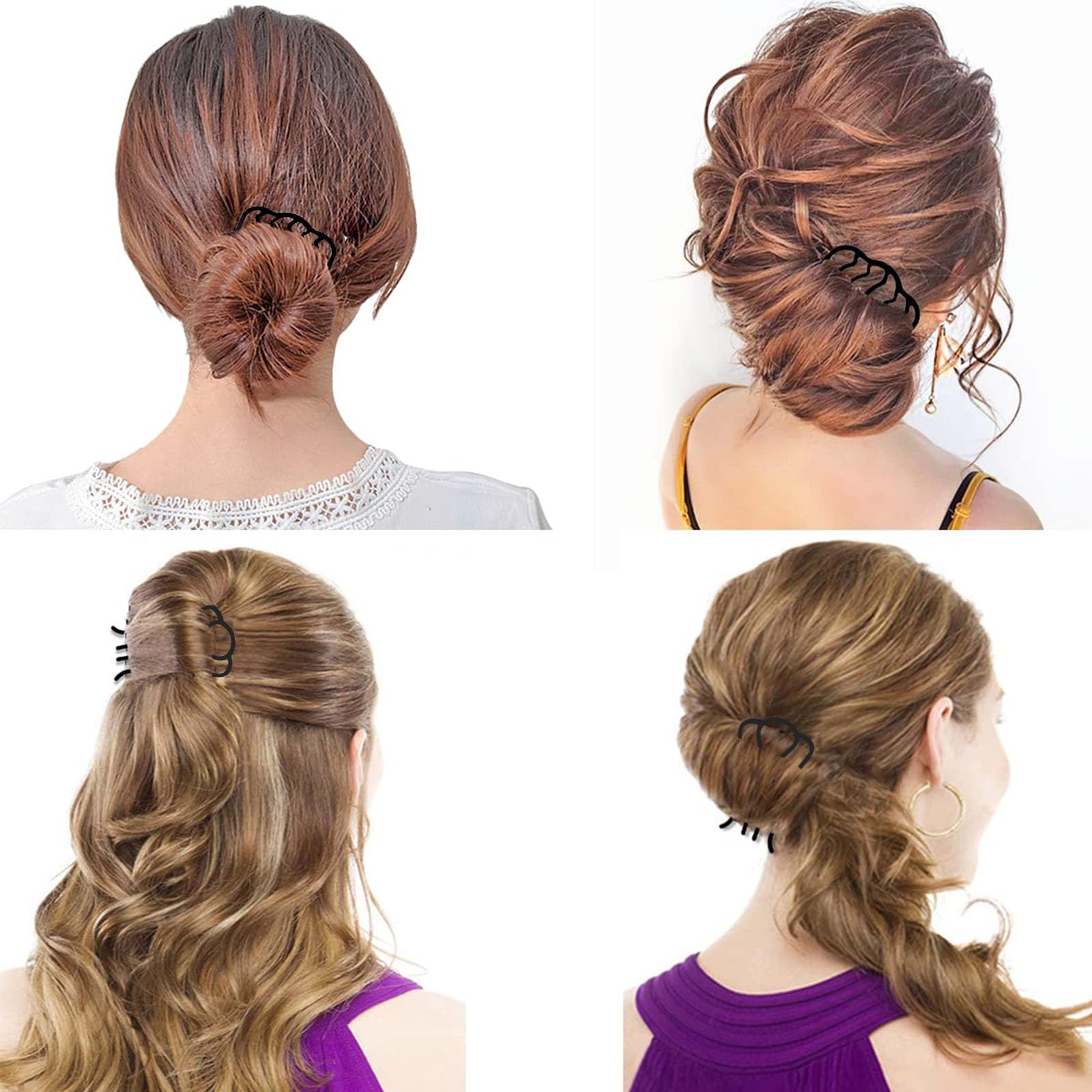 ZIBUYU Hair Bun Slide Combs Set for Easy Updos with Curved Anti Slip Teeth | 6 Pc ABS