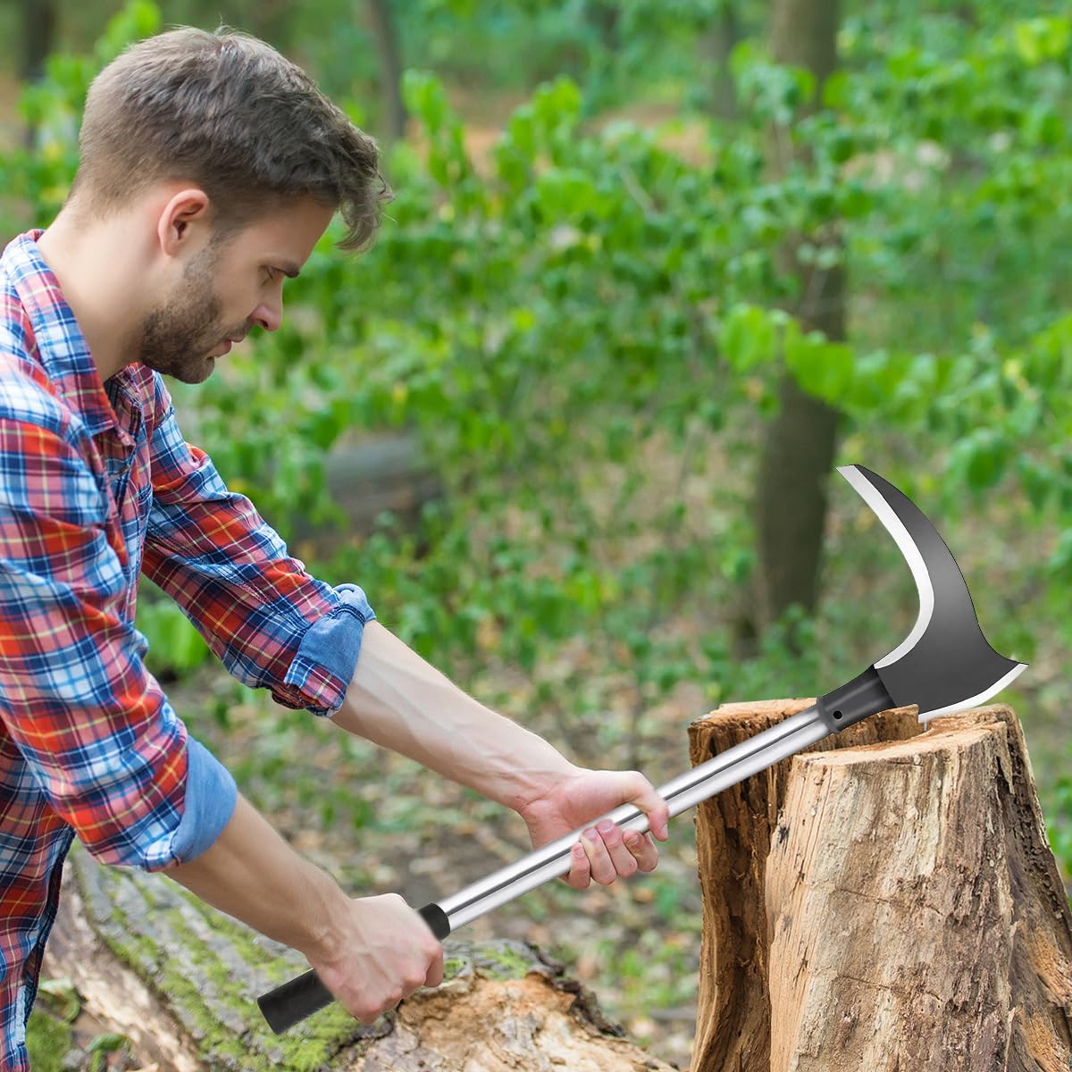 HASTHIP Grass Removing Tool for Gardening with 2 in 1 Axe Design and 18 in Handle | Manganese Steel