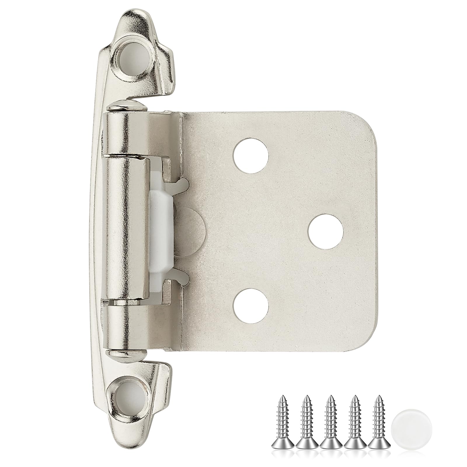 Serplex® 4pcs Brushed Nickel Cabinet Hinges - 1/2 inch Overlay Kitchen Cabinet Hinges,Semi-Concealed,Self Closing Door with Door Bumper Silver Face Mount Hardware