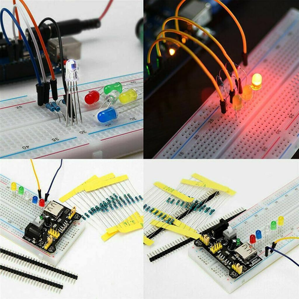 Serplex® 480Pcs Electronics Component Fun Kit with Jumper Wire, Power Supply Module, Precision Potentiometer, 830 tie-Points Breadboard Upgraded Electronics Fun Kit Compatible with STM32, Raspberry Pi