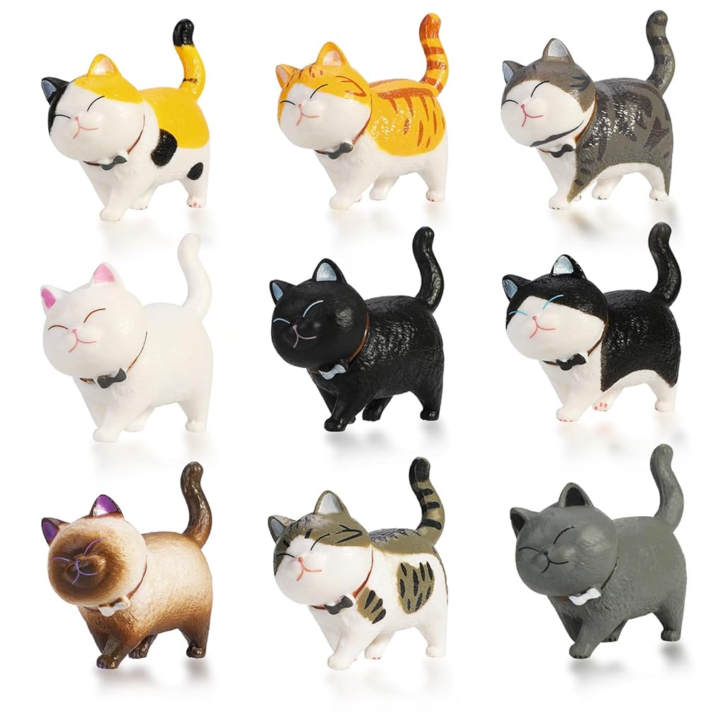 ZIBUYU® 9Pcs Mini Cat Figurine, Home Decoration Items for Living Room 1.97'' Cute Kitty Desk Decor Car Dashboard Decoration Items Cartoon Playful Kitty Decoration House Gif