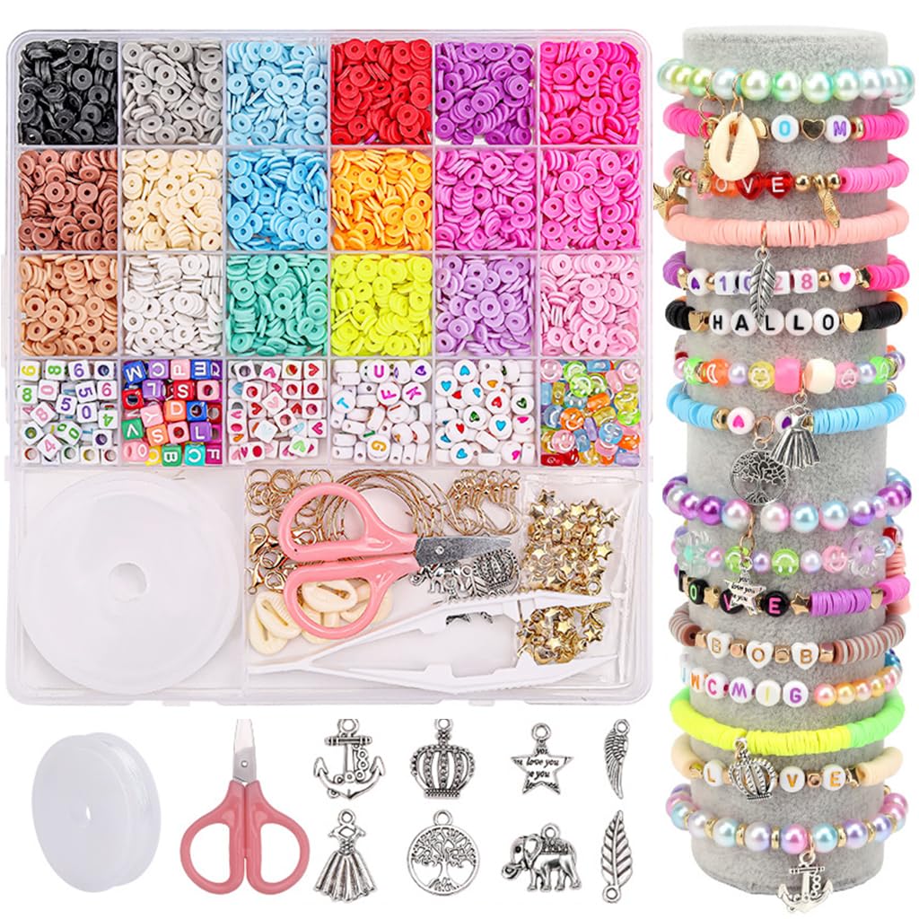 PATPAT Clay Beads Bracelet Kit for DIY Jewelry Making with 3200pcs Polymer Beads | Perfect for Kids and Girls Crafts