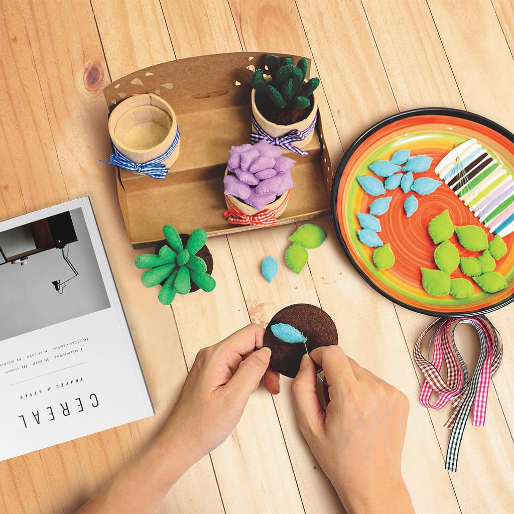 PATPAT DIY Hand Sewing Craft Kit for Mini Succulent Desk Decor with Tools | Set of 6