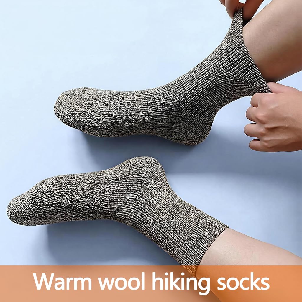Zibuyu Mens Merino Wool Thermal Hiking Socks 5 Pairs with Cushion for Winter Use