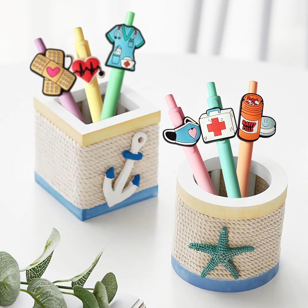 Climberty® 6Pcs Nurse Writing Pens Portable Click Pens Retractable PVC Cartoon Charm Colorful Top-Click Pens Writing Pens Office School Stationeries