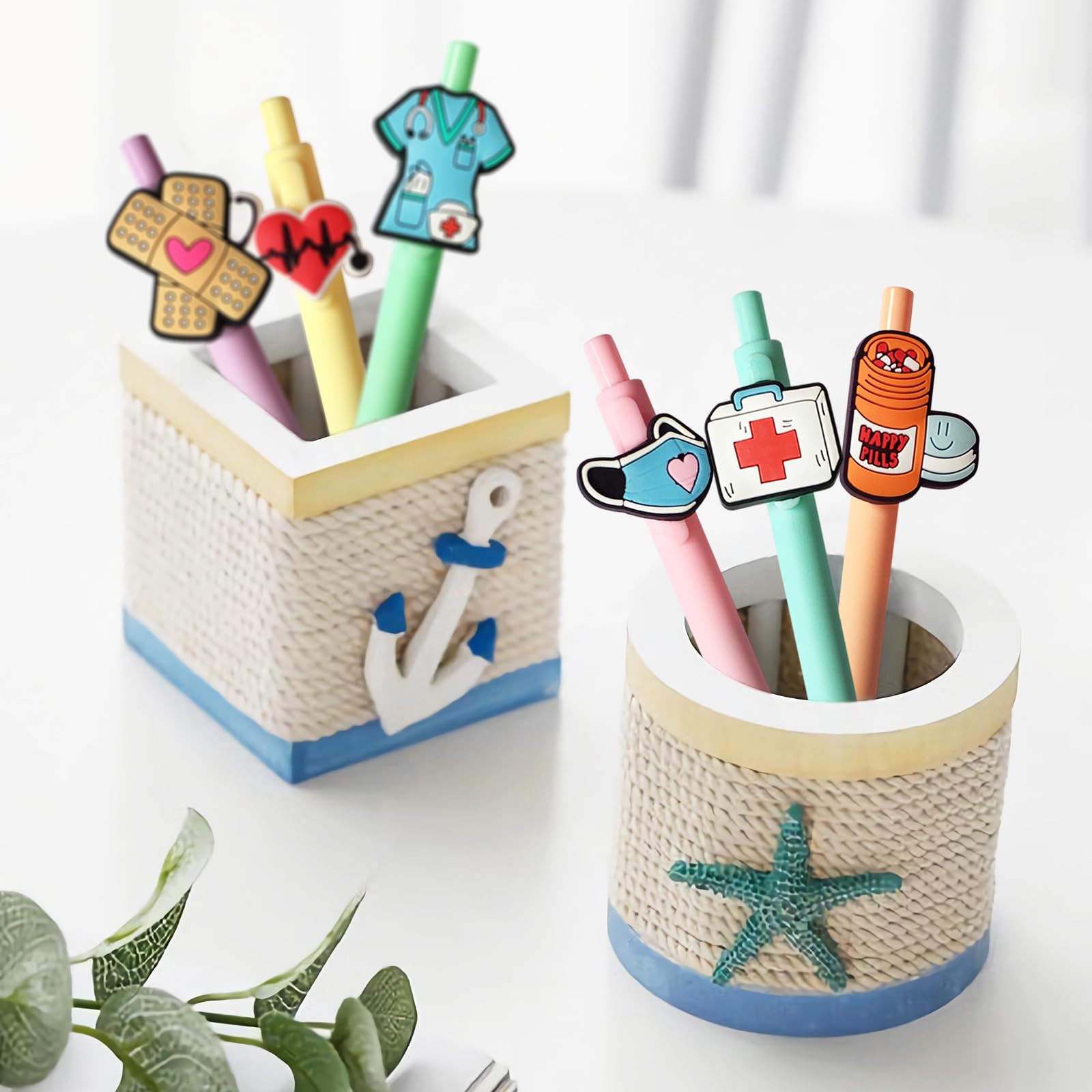 Climberty Nurse Writing Pens 6Pcs Set with Retractable Click Design and Medical Charms | Colorful Stationery for Office or School