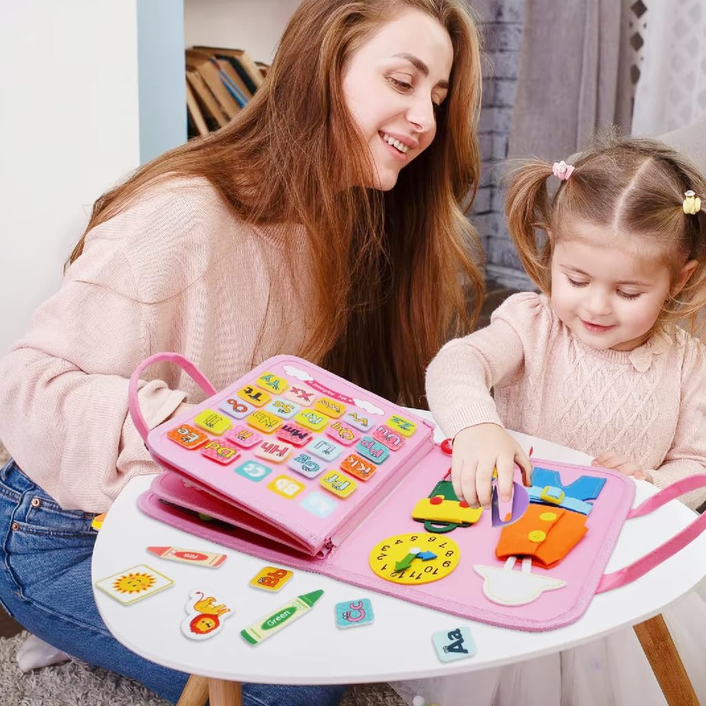 PATPAT Busy Board for Toddlers featuring Rainbow Unicorn Design for 1 2 3 4 Year Old Kids | Montessori Sensory Learning Toy